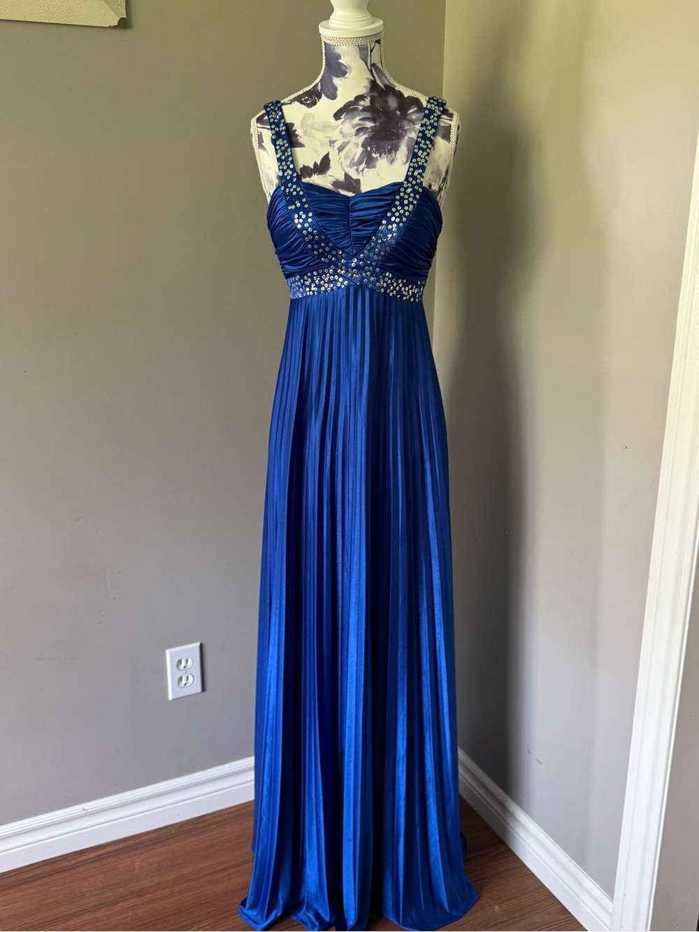 Y2K Morgan & Co. Royal Blue Rhinestone-Trim Prom Gown